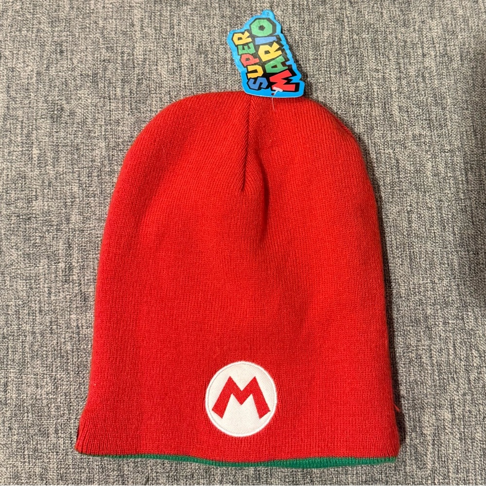 Super Mario Red OR Luigi Green Reversible Kids Beanie Hat